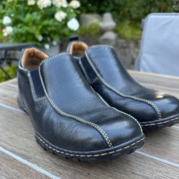 Born Mens black Leather slip on Shoes size 10.5 - Picture 1 of 11